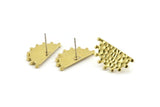 Brass Sun Earring, 4 Hammered Raw Brass Sunshine Stud Earrings (23x12mm) N1099