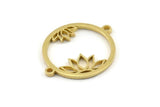 Brass Flower Charm, Raw Brass  Lotus Flower Connectors With 2 Loops, Pendants, Findings (28x22x1.5mm) N1377