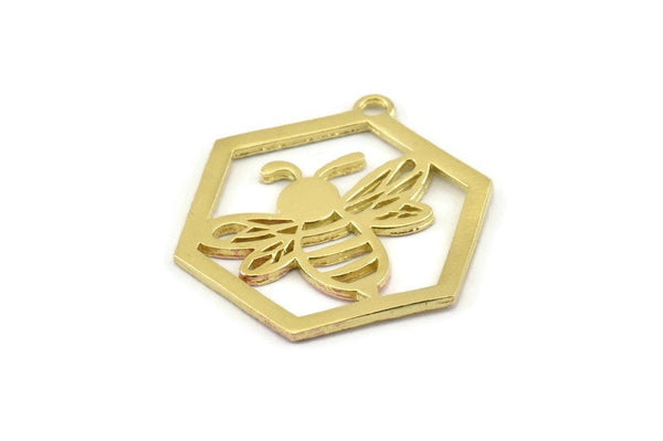 Brass Bee Charm, Raw Brass Bee Charms With 1 Loop, Pendants, Findings (30x28x1.5mm) N1379