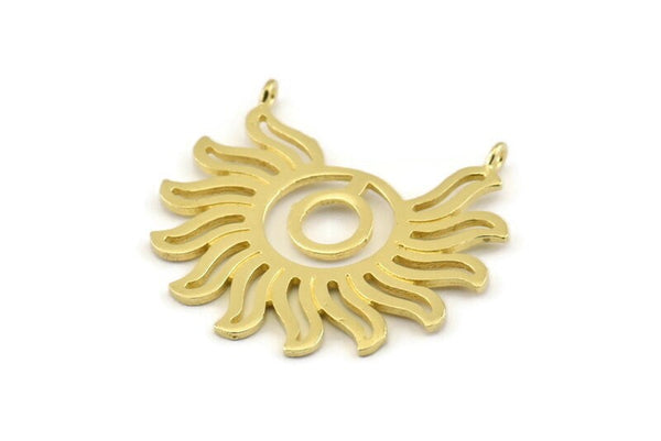 Brass Sun Charm, Raw Brass Sunshine Pendants With 2 Loops - Pad Size 6mm (36x33x1.5mm) N1383