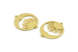 Moon and Sun, 4 Raw Brass, Brass Moon, Brass Sun, Brass Charm, Brass Pendant, Brass Connectors With 2 Loops (24x20x1.2mm) N1378