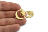 Moon and Sun, 4 Raw Brass, Brass Moon, Brass Sun, Brass Charm, Brass Pendant, Brass Connectors With 2 Loops (24x20x1.2mm) N1378