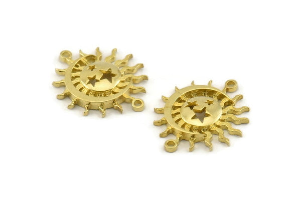 Ay ve Güneş, Ham Pirinç, Pirinç Ay, Pirinç Güneş, Pirinç Tılsım, Pirinç Kolye, 2 Döngülü Pirinç Bağlantı Parçaları (24x20mm) N1380