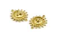 Moon and Sun, 4 Raw Brass, Brass Moon, Brass Sun, Brass Charm, Brass Pendant, Brass Connectors With 2 Loops (24x20mm) N1380