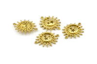 Moon and Sun, 4 Raw Brass, Brass Moon, Brass Sun, Brass Charm, Brass Pendant, Brass Connectors With 2 Loops (24x20mm) N1380