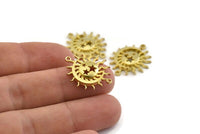 Moon and Sun, 4 Raw Brass, Brass Moon, Brass Sun, Brass Charm, Brass Pendant, Brass Connectors With 2 Loops (24x20mm) N1380