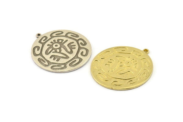 Mayan Pendant, Silver Mayan Charm, Brass Mayan Charm, Mayan Civilization Symbol, Mayan Charm, Aztec Pendant, Aztec Mayan (34x31x1.2mm) N1388