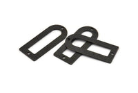 D Shape Charm - 6 Textured Oxidized Black Brass D Shape Connectors With 2 Holes, Pendants (30x13x0.80mm) M180