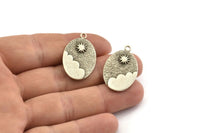Silver Sun Charm, 2 Antique Silver Plated Brass Sun And Cloud Charms With 1 Loop, Earrings, Pendants (27x18x1.5mm) N1111