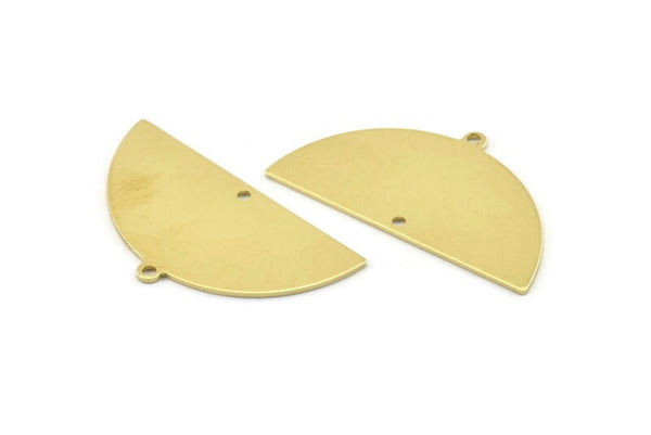 Semi Circle Charm, 8 Raw Brass Half Moon Charms With 2 Holes, Blanks, Stamping Blanks (38x20x0.80mm) M511