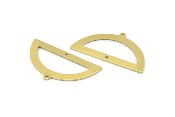 Semi Circle Charm, 8 Raw Brass Half Moon Charms With 2 Holes, Blanks, Stamping Blanks (38x20x0.80mm) M504