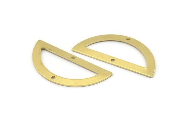 Semi Circle Charm, 8 Raw Brass Half Moon Charms With 2 Holes, Blanks, Connectors (38x17x0.80mm) M518