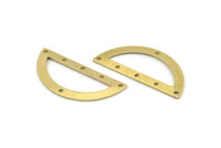 Semi Circle Charm, 8 Raw Brass Half Moon Charms With 6 Holes, Blanks, Connectors (38x17x0.80mm) M521