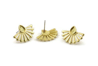Brass Sun Earring, 4 Raw Brass Drop Stud Earrings - Pad Size 6x4mm (22x16mm) N1116