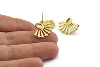 Brass Sun Earring, 4 Raw Brass Drop Stud Earrings - Pad Size 6x4mm (22x16mm) N1116