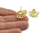 Brass Sun Earring, 4 Raw Brass Drop Stud Earrings - Pad Size 6x4mm (22x16mm) N1116