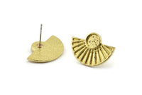 Brass Sun Earring, 4 Raw Brass Sunshine Stud Earrings - Pad Size 6mm (22x15mm) N1115