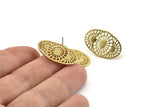Brass Oval Earring, 4 Raw Brass Oval Stud Earrings (26x16x1mm) N1134