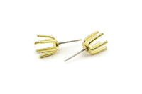 Brass Claw Earring, 8 Raw Brass 6 Claw Stud Earrings (21mm) N1135