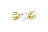 Brass Claw Earring, 8 Raw Brass 6 Claw Stud Earrings (21mm) N1135