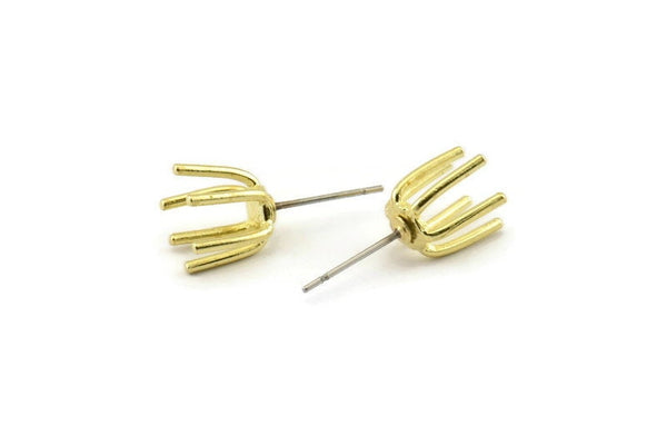 Brass Claw Earring, 8 Raw Brass 6 Claw Stud Earrings (21mm) N1135