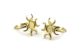 Brass Ring Setting, 3 Raw Brass Moon Ring With 1 Stone Setting - Pad Size 6mm N1152