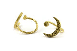 Brass Ring Settings, Hammered Raw Brass Moon And Planet Ring With 1 Stone Setting - Pad Size 4mm N1151