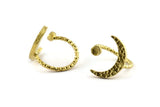 Brass Ring Settings, Hammered Raw Brass Moon And Planet Ring With 1 Stone Setting - Pad Size 4mm N1151