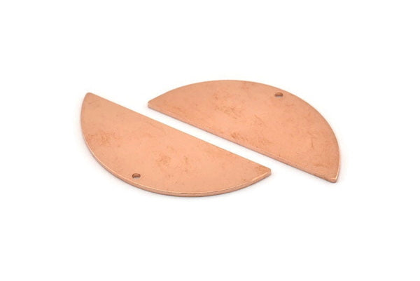 Semi Circle Charm, 6 Raw Copper Half Moon Charms With 1 Hole, Stamping Blank (39x15x0.90mm) M528