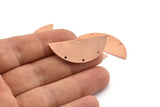 Semi Circle Charm, 6 Raw Copper Half Moon Connectors With 4 Holes, Stamping Blank (39x15x0.90mm) M534