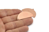 Semi Circle Charm, 6 Raw Copper Half Moon Charms With 3 Holes, Blanks (38x20x0.80mm) M683