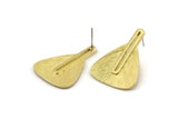 Brass Earring Post, 2 Posts Raw Brass Textured Earrings (33x24x1mm) N1161