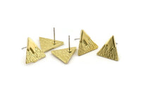 Pirinç Üçgen Küpe, 6 Çekiçlenmiş Ham Pirinç Üçgen Küpe (14x1mm) N1157