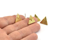 Pirinç Üçgen Küpe, 6 Çekiçlenmiş Ham Pirinç Üçgen Küpe (14x1mm) N1157