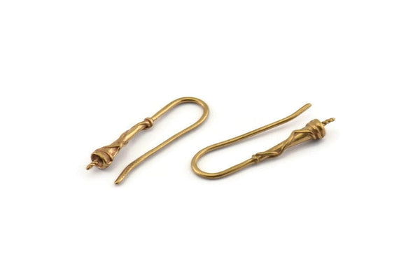 Brass Ear Wires, Earring Hooks, 10 Raw Brass Earring Setting for Pearl, Brass Findings, Crafts (23mm) BS 1708