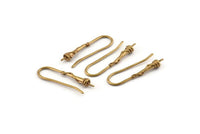 Brass Ear Wires, Earring Hooks, 10 Raw Brass Earring Setting for Pearl, Brass Findings, Crafts (23mm) BS 1708