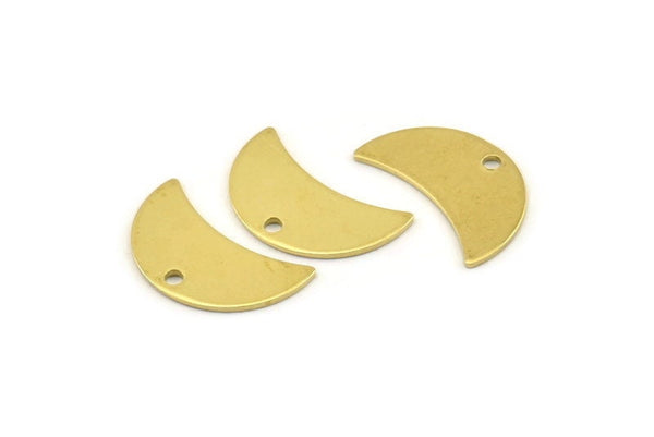 Brass Moon Charm, 12 Raw Brass Moon Charm With 1 Hole, Blanks, Findings (18x8.5x0.70mm) M738