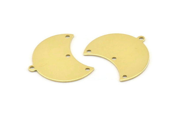 Brass Moon Charm, 12 Raw Brass Moon Charm With 1 Loop And 3 Holes, Blanks, Findings (25x18x0.70mm) M718