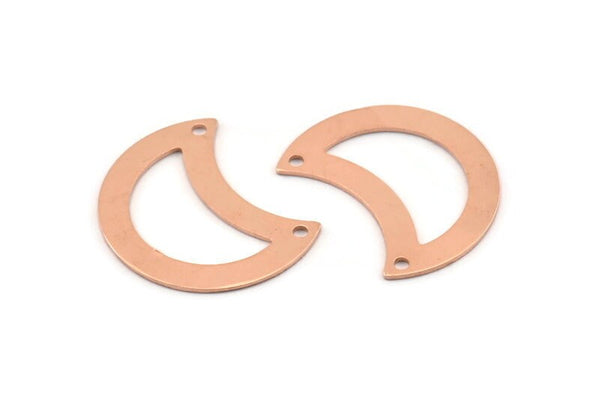 Copper Moon Charm, 10 Raw Copper Moon Charm With 2 Holes, Blanks, Findings (25x15x0.70mm) M763