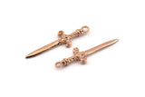 Knight&#39;s Sword Pendant, 3 Rose Gold Plated Brass Sword Charms (36x10mm) N0248 Q0504