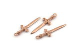 Knight&#39;s Sword Pendant, 3 Rose Gold Plated Brass Sword Charms (36x10mm) N0248 Q0504