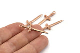Knight&#39;s Sword Pendant, 3 Rose Gold Plated Brass Sword Charms (36x10mm) N0248 Q0504