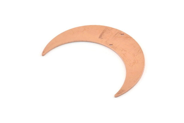 Copper Moon Charm, 4 Raw Copper Crescent Moon Charms With 2 Holes (46x11x0.90mm) M574