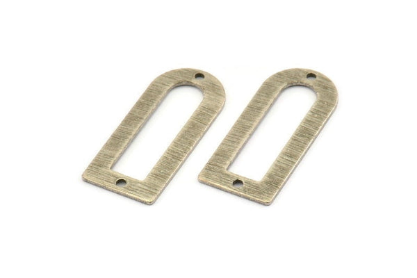 D Shape Charm - 6 Textured Antique Silver Plated Brass D Shape Connectors With 2 Holes, Pendants (30x13x0.80mm) M180