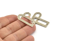D Shape Charm - 6 Textured Antique Silver Plated Brass D Shape Connectors With 2 Holes, Pendants (30x13x0.80mm) M180