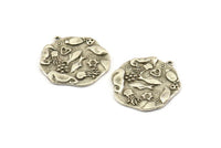 Silver Sea Charm, Antique Silver Plated Brass Sea Creatures Charm With 1 Loop, Pendants, Earrings, Findings (30x28mm) N1103