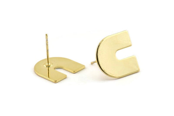 Stud Earring, 4 Gold Plated Brass U Shaped Stud Earrings (15x0.80mm) M161 A1561 Q1032