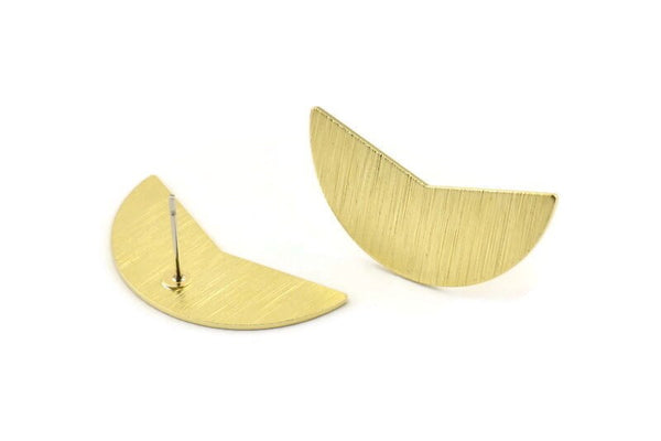 Brass Moon Earring, 6 Textured Raw Brass Moon Stud Earrings (31x11x0.80mm) M197 A1611