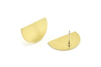 Semi Circle Earring, 8 Raw Brass Half Moon Stud Earrings (22x14x0.80mm) M401 A1623