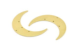 Brass Moon Charm, 6 Raw Brass Crescent Moon Charms With 4 Holes (46x11x0.90mm) M834